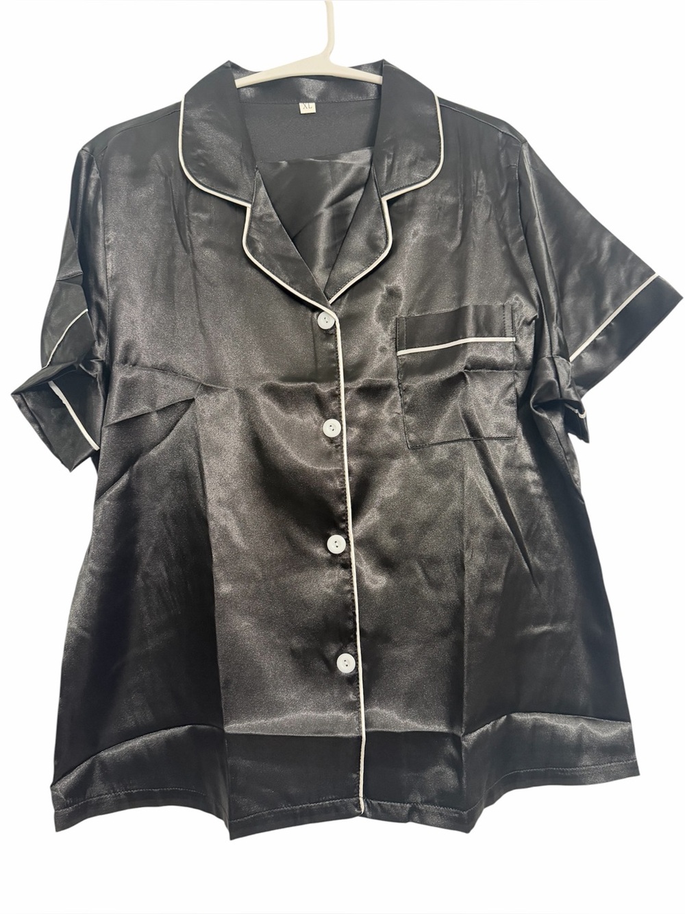 Silky Short Sleeve Women's Pajama Top Set - Black